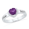 Thumbnail Image 1 of Couple's 5.5mm Heart-Shaped Amethyst and Diamond Accent Promise Ring in Sterling Silver (2 Lines)