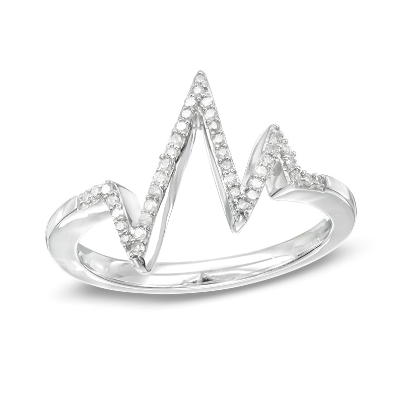 Main Image 1 of 0.15 CT. T. W. Diamond Heartbeat Ring in Sterling Silver