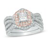 1.25 CT. T.W. Princess-Cut Diamond Chevron Three Piece Bridal Set in 14K Two-Tone Gold