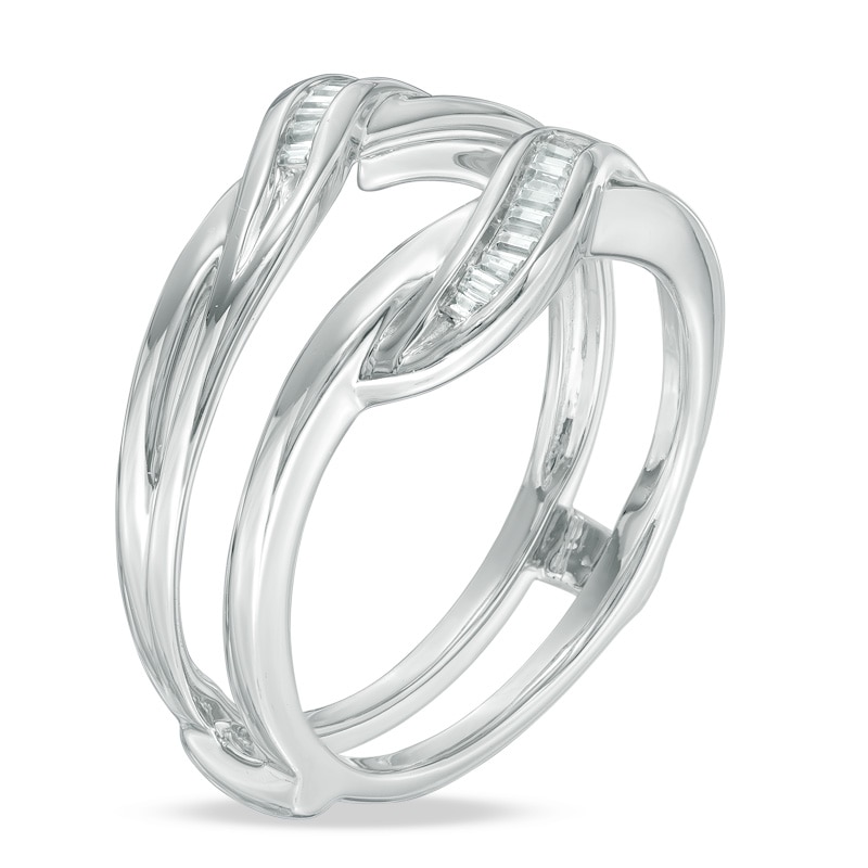 Main Image 2 of 0.10 CT. T.W. Baguette Diamond Overlay Solitaire Enhancer in 14K White Gold