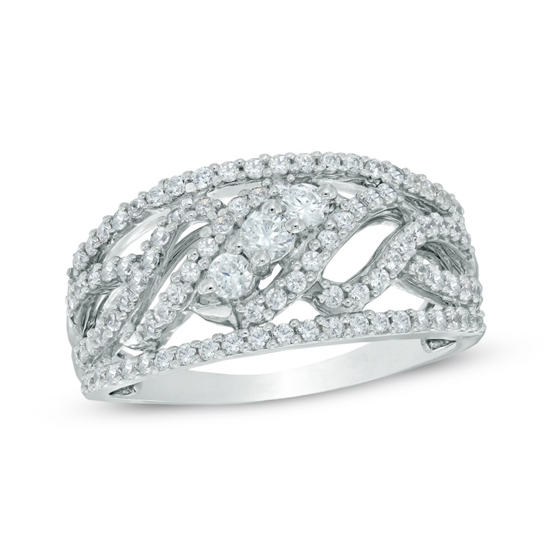 0.70 CT. T.W. Diamond Three Stone Wave Ring in 10K White Gold|Peoples Jewellers