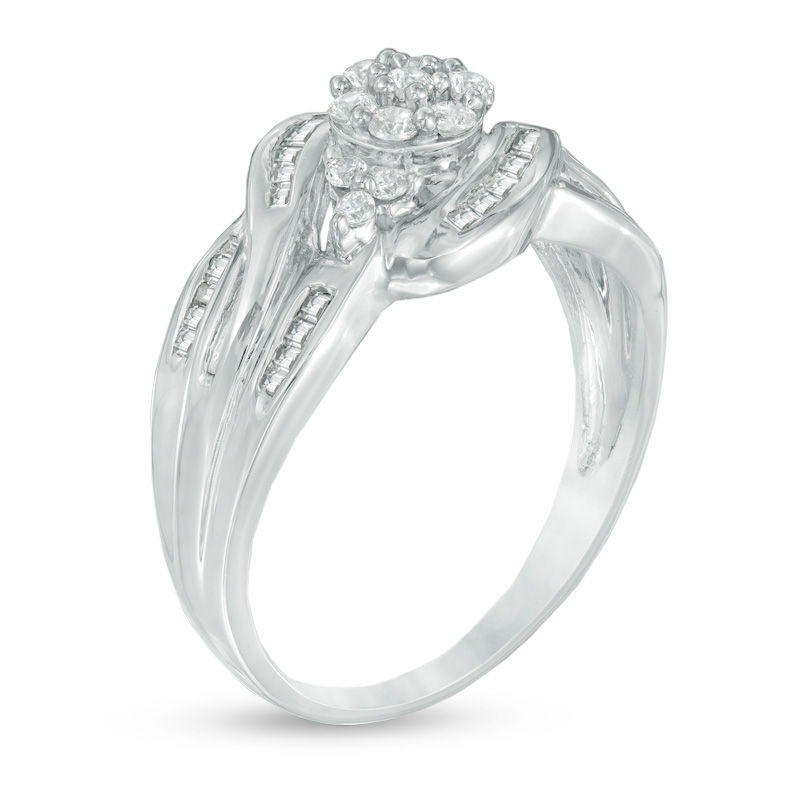 0.45 CT. T.W. Diamond Three Stone Cluster Ring 10K White Gold
