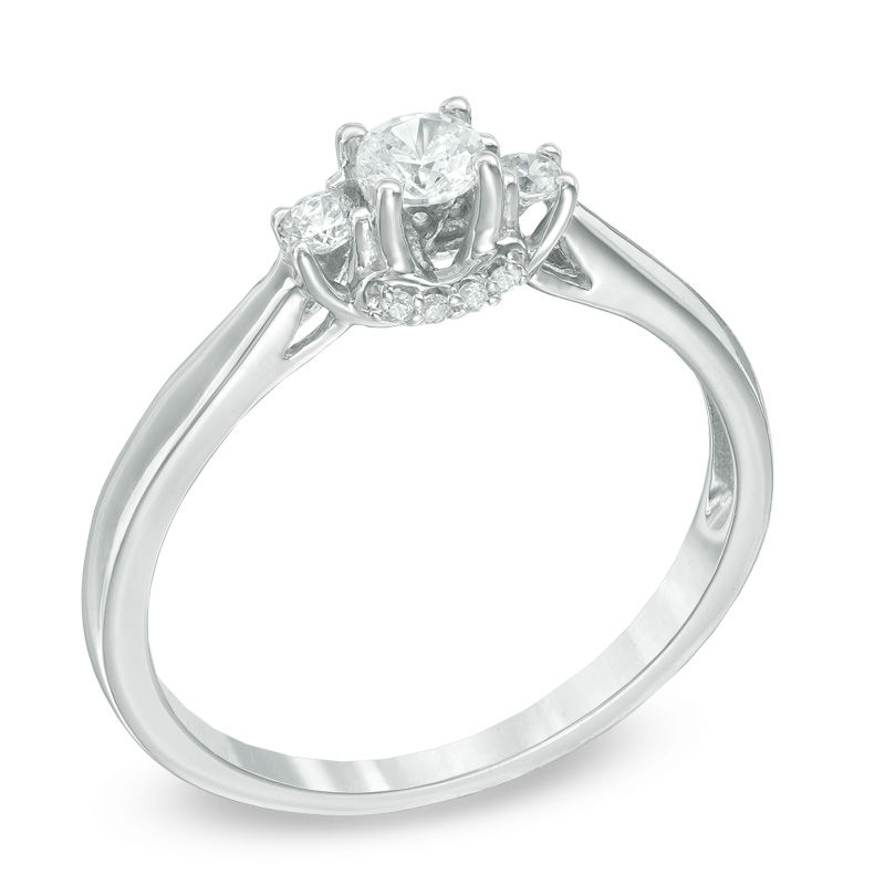 IGI Certified 10k White Gold 0.20 Ct Diamond Three Stone Engagement Ring Size 