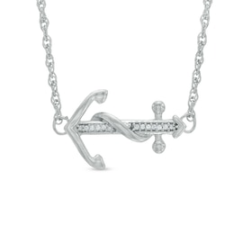 Diamond Accent Sideways Anchor Necklace in Sterling Silver - 17&quot;