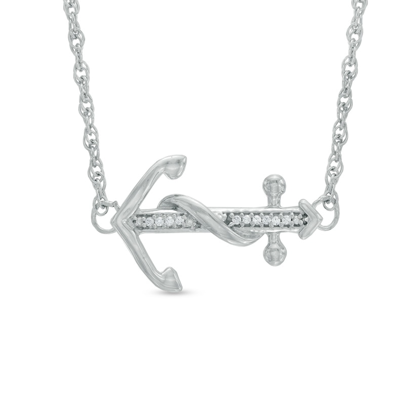 Diamond Accent Sideways Anchor Necklace in Sterling Silver - 17"