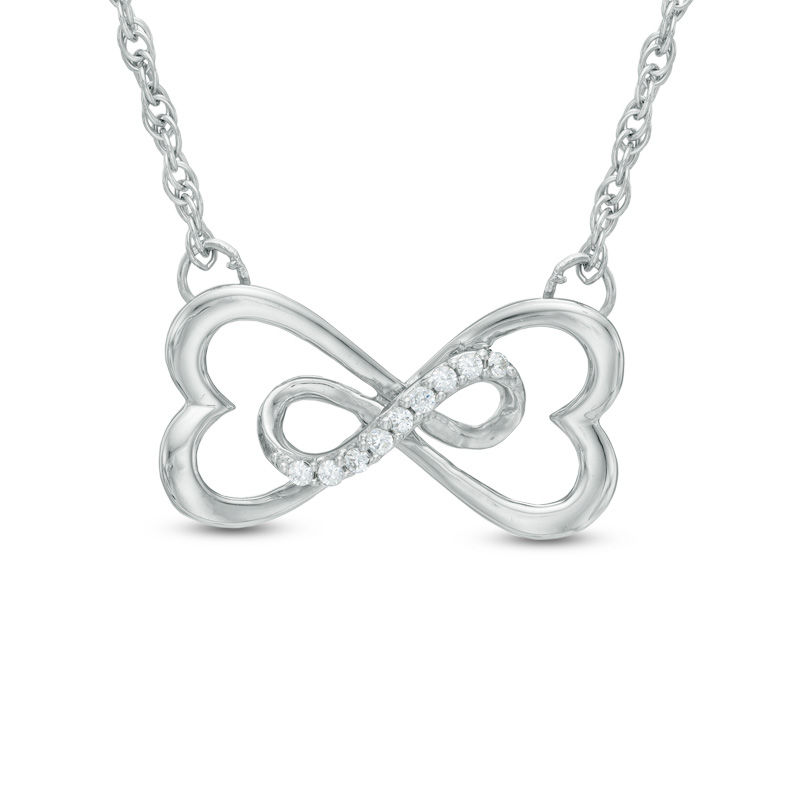 Diamond Accent Sideways Heart-Shaped Infinity Necklace in 10K White Gold