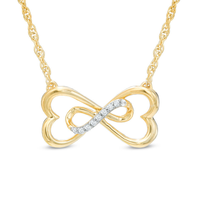 Main Image 1 of Diamond Accent Sideways Heart-Shaped Infinity Necklace in 10K Gold
