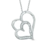 Diamond Accent Tilted Double Heart Pendant in 10K White Gold