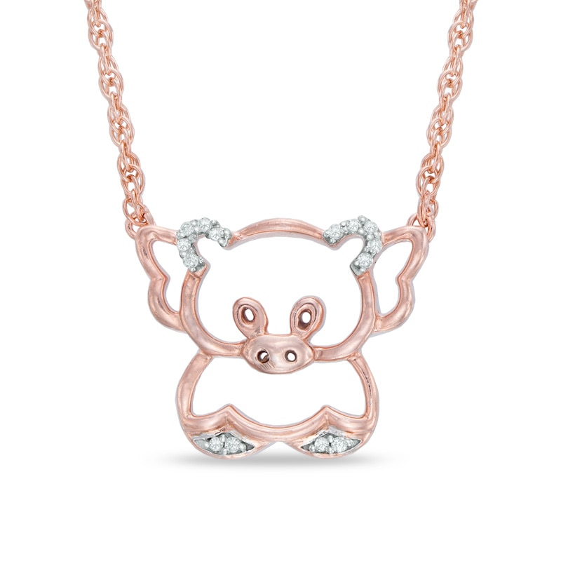 Diamond Accent Pig with Wings Necklace in 10K Rose Gold
