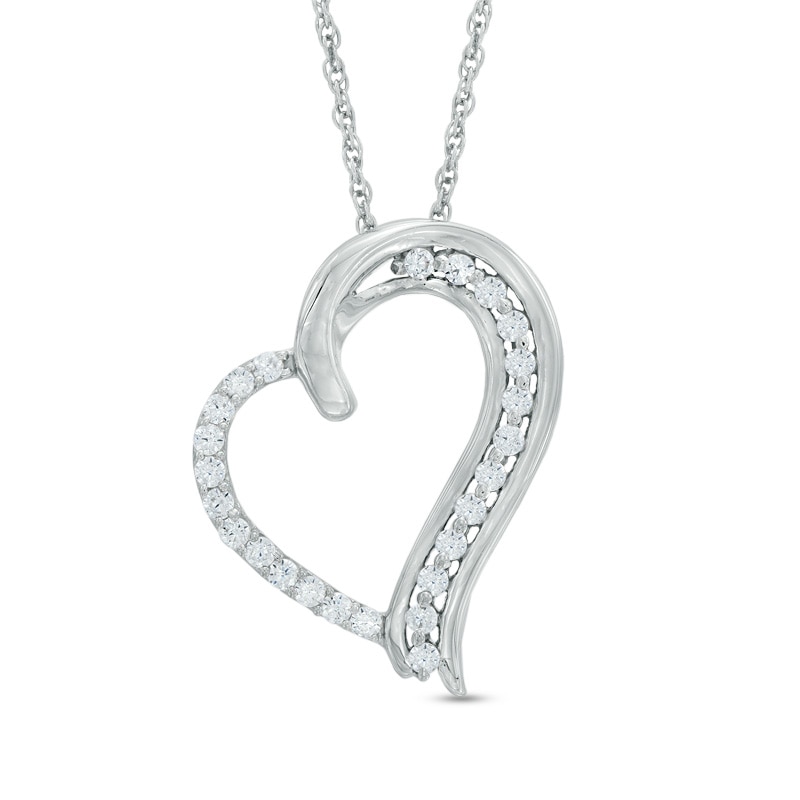 0.23 CT. T.W. Diamond Tilted Heart Pendant in 10K White Gold|Peoples Jewellers