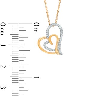 0.11 CT. T.W. Diamond Tilted Double Heart Pendant in 10K Gold