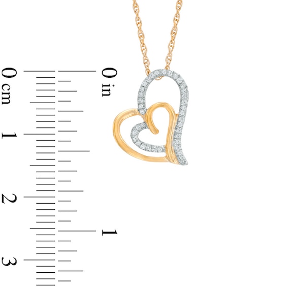0.11 CT. T.W. Diamond Tilted Double Heart Pendant in 10K Gold