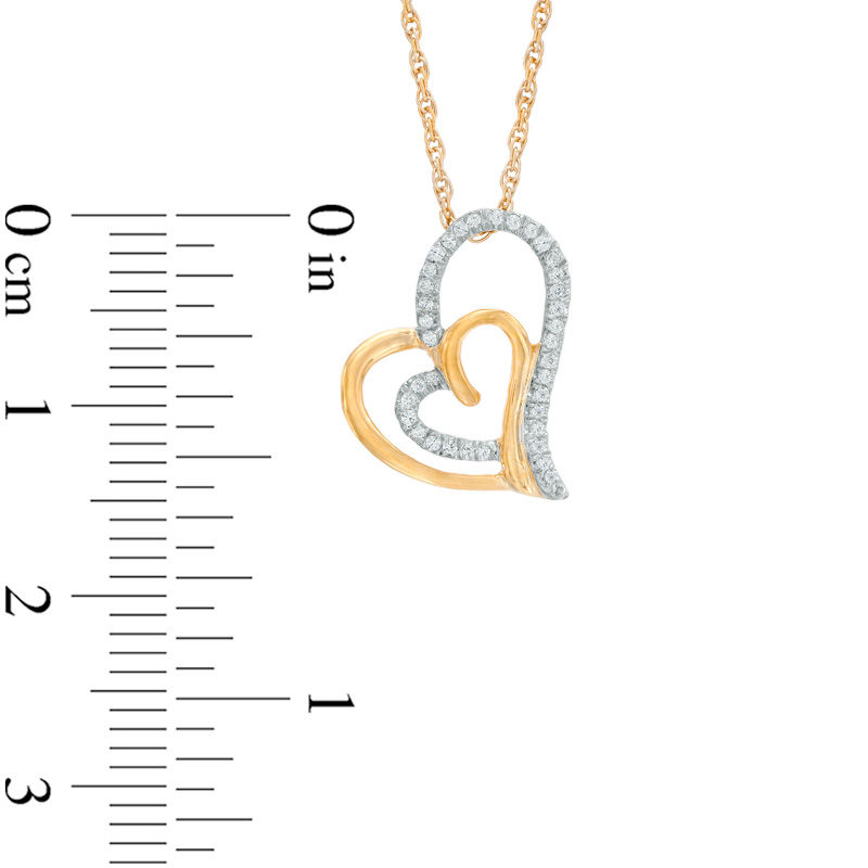 0.11 CT. T.W. Diamond Tilted Double Heart Pendant in 10K Gold