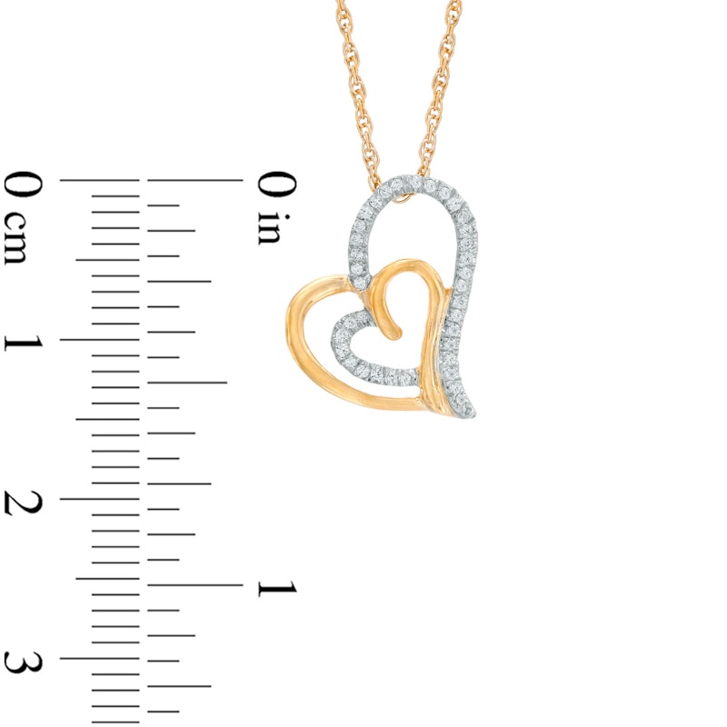 0.11 CT. T.W. Diamond Tilted Double Heart Pendant in 10K Gold