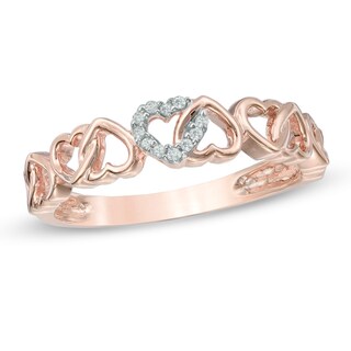 Diamond Accent Alternating Hearts Ring in 10K Rose Gold