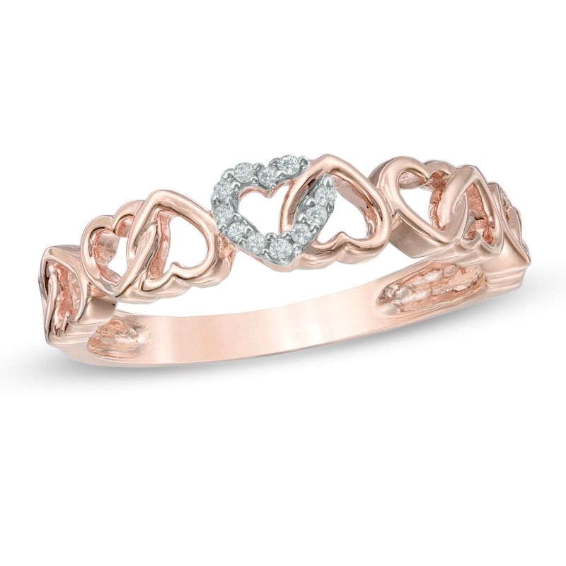 Diamond Accent Alternating Hearts Ring in 10K Rose Gold