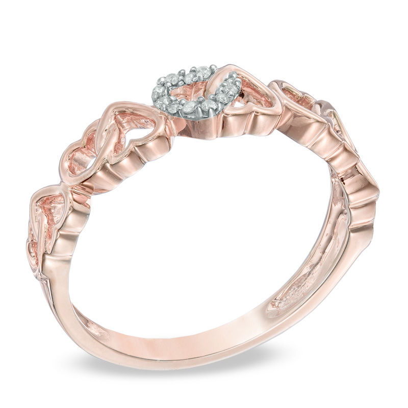 Diamond Accent Alternating Hearts Ring in 10K Rose Gold