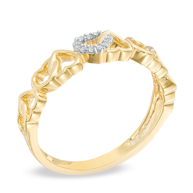 Diamond Accent Alternating Hearts Ring in 10K Gold