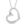 Thumbnail Image 0 of Diamond Accent Three Stone Tilted Heart Pendant in Sterling Silver