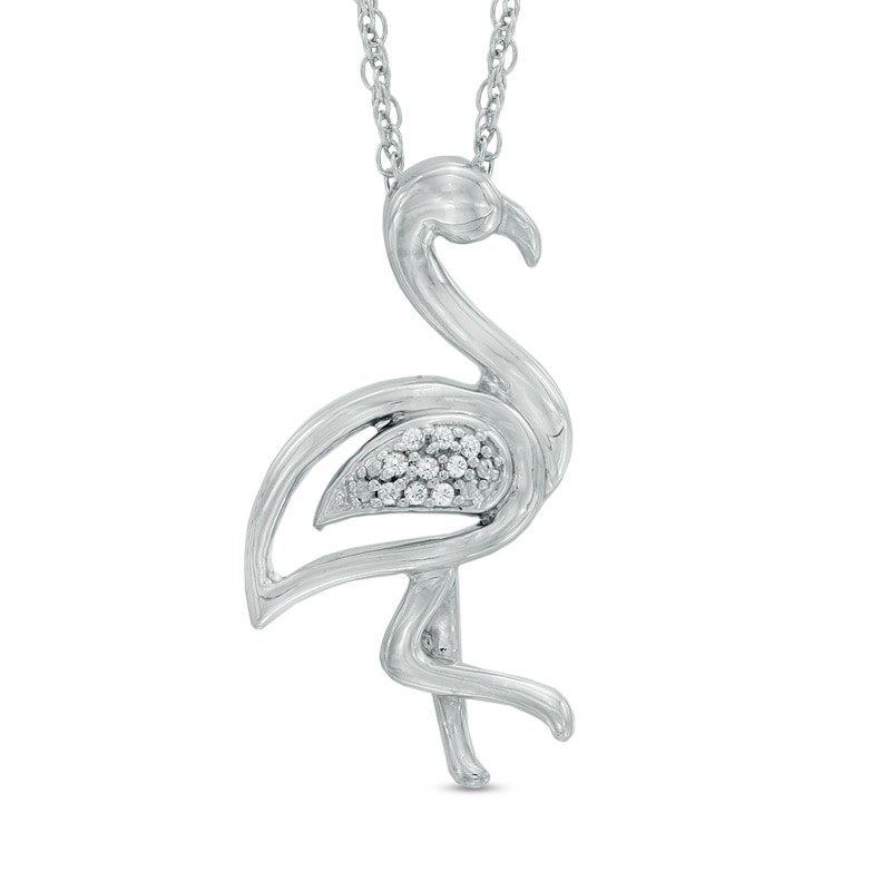Diamond Accent Flamingo Pendant in Sterling Silver