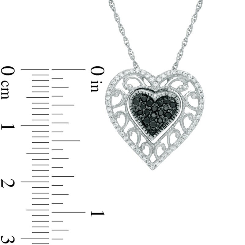 0.23 CT. T.W. Enhanced Black and White Diamond Scroll Heart Pendant in Sterling Silver