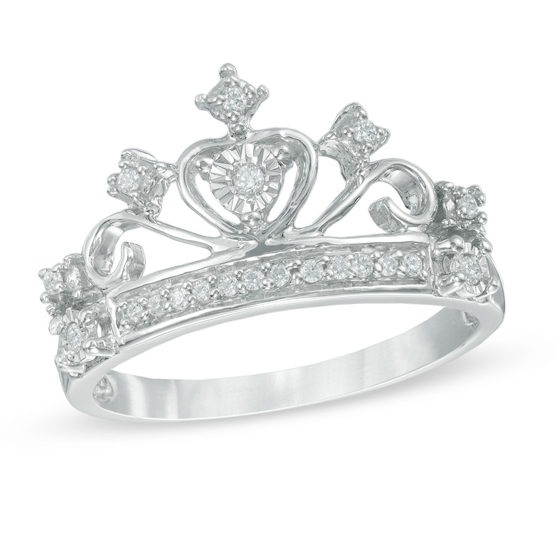 Main Image 1 of 0.11 CT. T.W. Diamond Tiara Ring in Sterling Silver