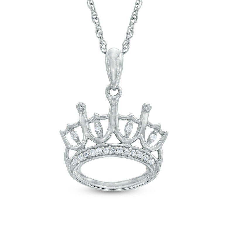 Main Image 1 of 0.07 CT. T.W. Diamond Crown Pendant in Sterling Silver