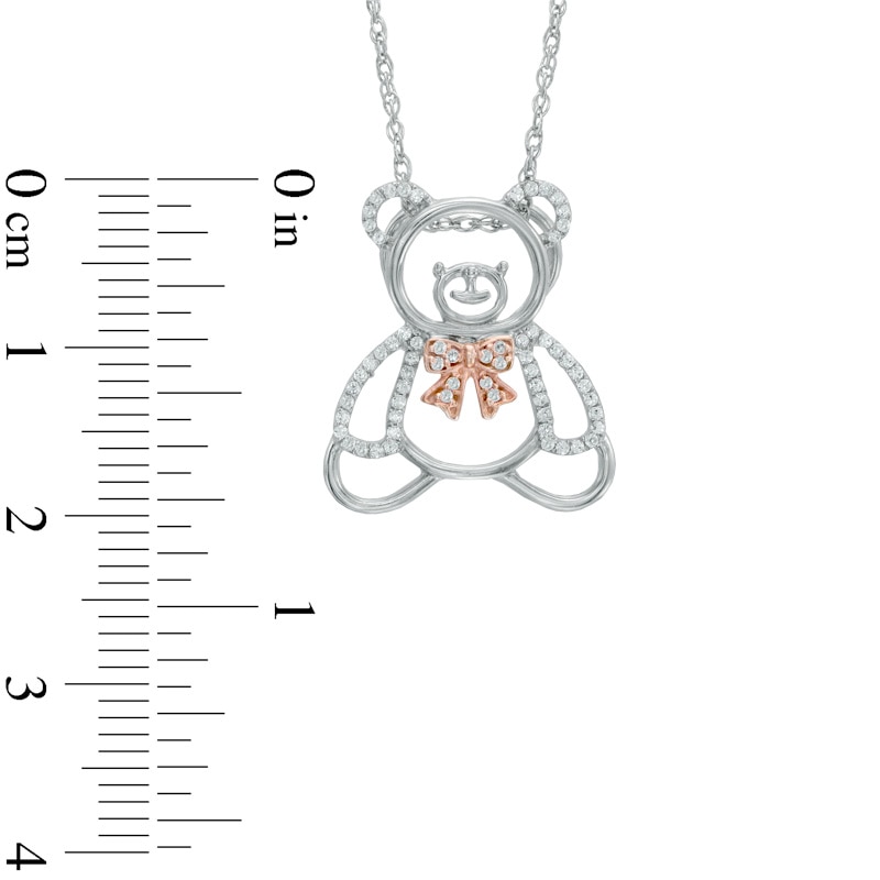 Main Image 2 of 0.18 CT. T.W. Diamond Teddy Bear with Bow Pendant in Sterling Silver and 10K Rose Gold