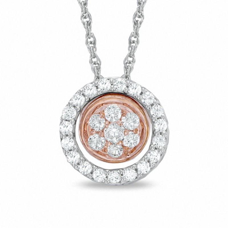 0.30 CT. T.W. Diamond Frame Cluster Pendant in Sterling Silver and 10K Rose Gold