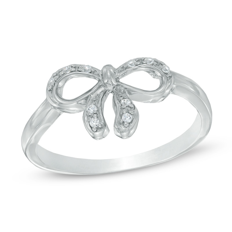 Main Image 1 of 0.04 CT. T.W. Diamond Bow Ring in Sterling Silver