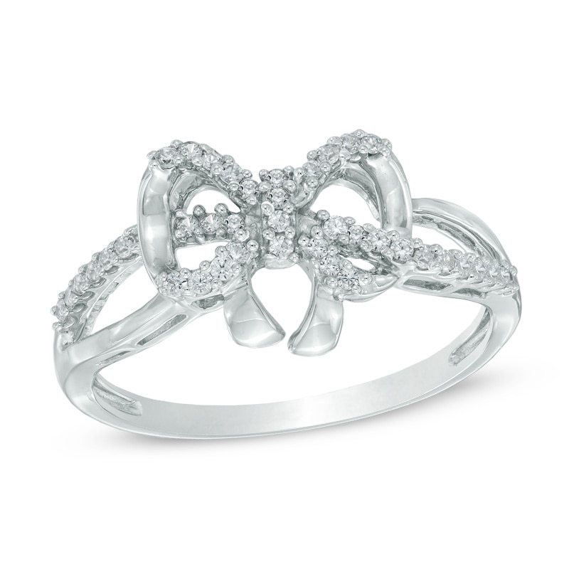 0.18 CT. T.W. Diamond Bow Split Shank Ring in Sterling Silver|Peoples Jewellers