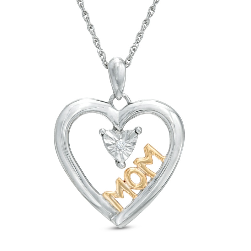 Diamond Accent Heart with "MOM" Pendant in Sterling Silver and 14K Gold Plate