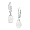 Thumbnail Image 1 of Freshwater Cultured Pearl and 0.04 CT. T.W. Diamond Drop Earrings in 10K White Gold