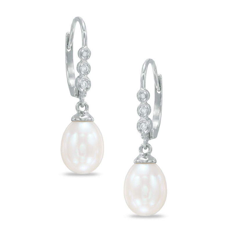 Cultured Freshwater Pearl and 0.04 CT. T.W. Diamond Drop Earrings in 10K White Gold|Peoples Jewellers