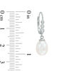 Thumbnail Image 2 of Freshwater Cultured Pearl and 0.04 CT. T.W. Diamond Drop Earrings in 10K White Gold