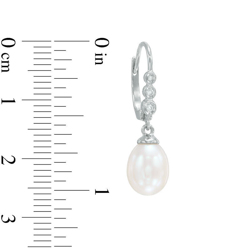 Main Image 2 of Freshwater Cultured Pearl and 0.04 CT. T.W. Diamond Drop Earrings in 10K White Gold