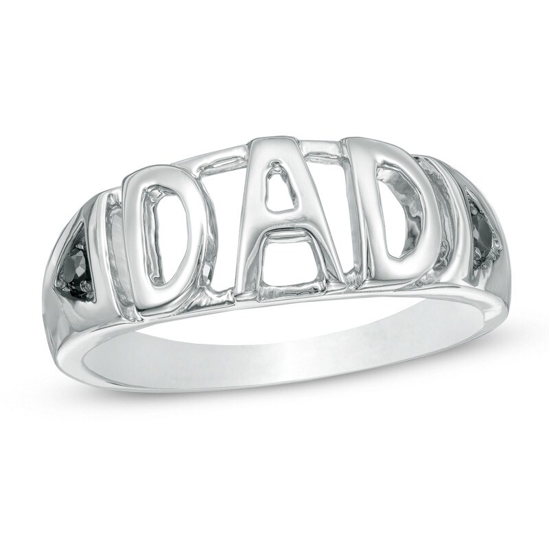 Main Image 1 of Black Diamond Accent "DAD" Ring in 10K White Gold