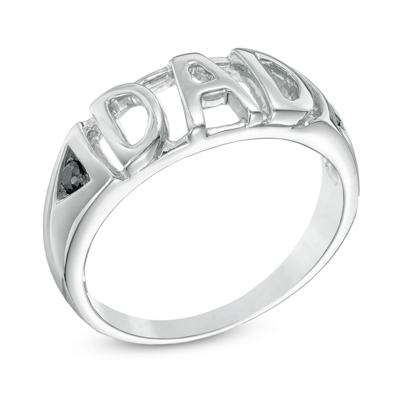 Main Image 2 of Black Diamond Accent "DAD" Ring in 10K White Gold