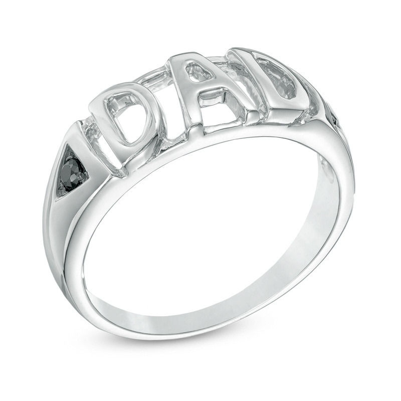 Men's Black Diamond Accent "DAD" Ring in 10K White Gold