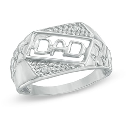 Men's Diamond Accent &quot;DAD&quot; Slant Nugget Ring in 10K White Gold
