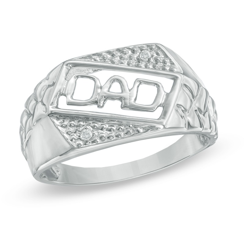 Men's Diamond Accent "DAD" Slant Nugget Ring in 10K White Gold