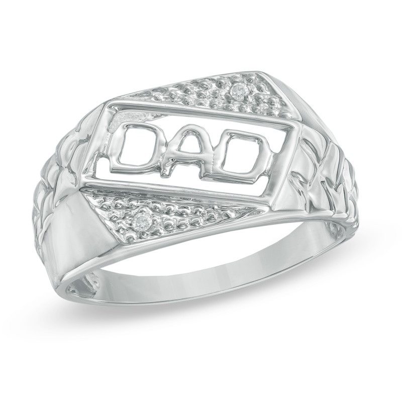 Men's Diamond Accent "DAD" Slant Nugget Ring in 10K White Gold|Peoples Jewellers