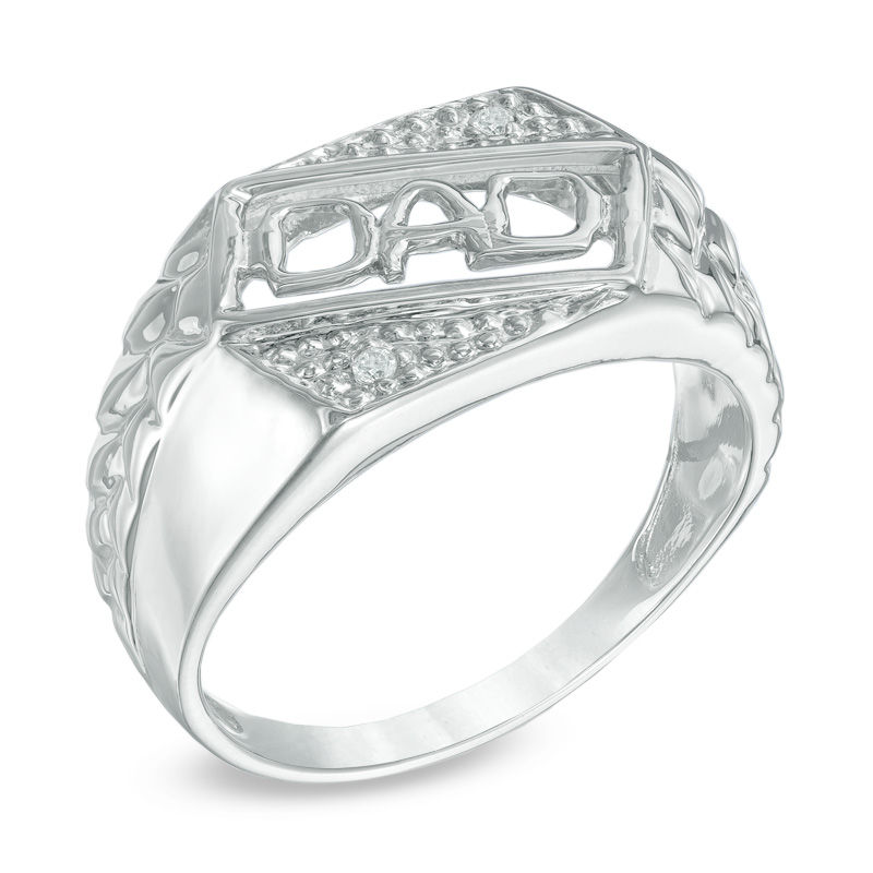 Diamond Accent "DAD" Slant Nugget Ring in 10K White Gold
