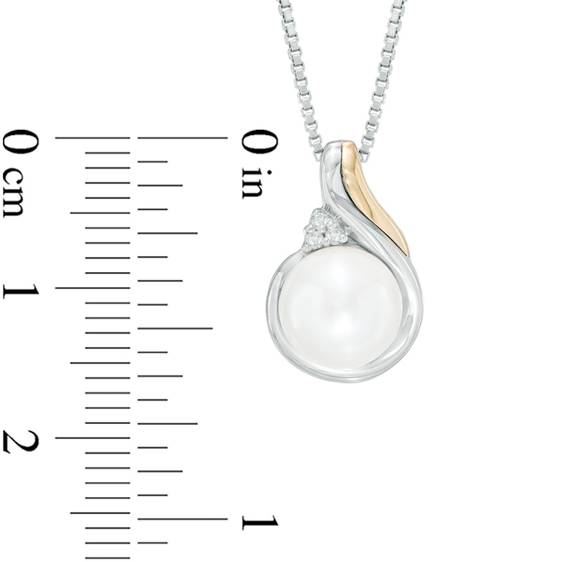 Main Image 2 of 7.0-8.0mm Freshwater Cultured Pearl and Diamond Accent Pendant and Drop Earrings Set in Sterling Silver and 14K Gold