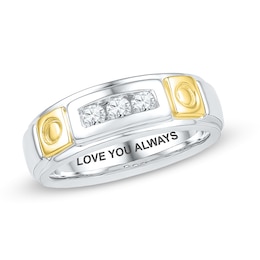 Men's 1/6 CT. T.W. Diamond Three Stone Wedding Band in Sterling Silver and 10K Gold (15 Characters)