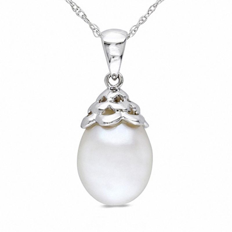 9.5 - 10.0mm Cultured Freshwater Pearl Necklace in 10K White Gold - 17"