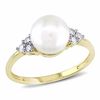7.5 - 8.0mm Cultured Freshwater Pearl and 0.12 CT. T.W. Diamond Tri-Sides Ring in 10K Gold
