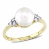 Thumbnail Image 0 of 7.5 - 8.0mm Cultured Freshwater Pearl and 0.12 CT. T.W. Diamond Tri-Sides Ring in 10K Gold