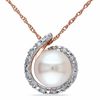 Thumbnail Image 0 of 8.0 - 8.5mm Cultured Freshwater Pearl and Diamond Accent Loop Pendant in 10K Rose Gold - 17"