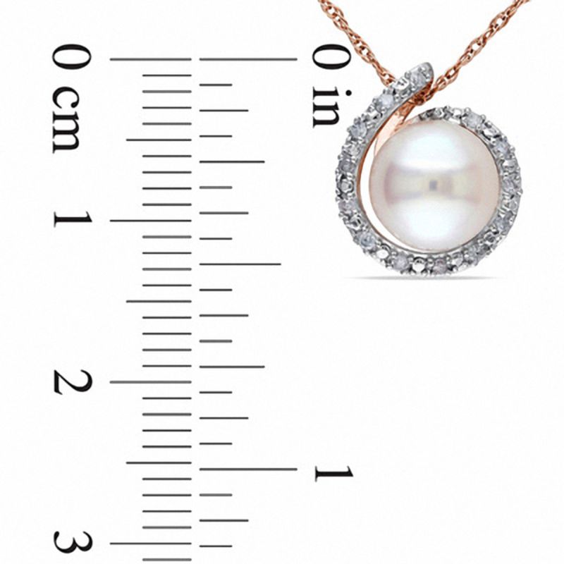 8.0 - 8.5mm Cultured Freshwater Pearl and Diamond Accent Loop Pendant in 10K Rose Gold - 17"